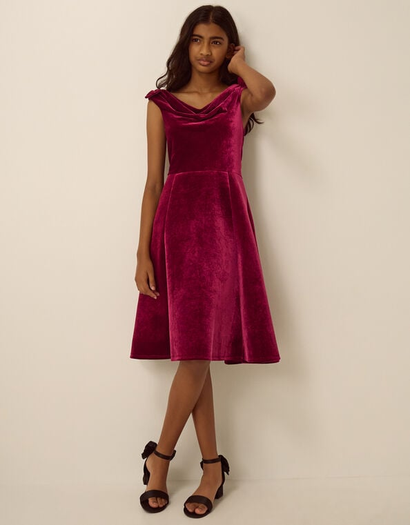 Margot Drape Velvet Party Dress, Red (BURGUNDY), large