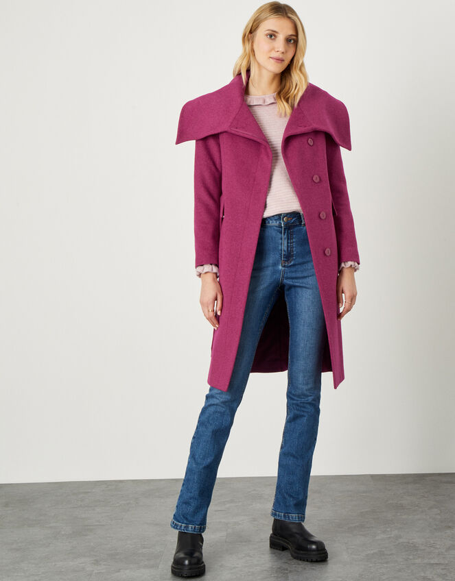 Keryn Wrap Collar Belted Coat, Pink (PINK), large