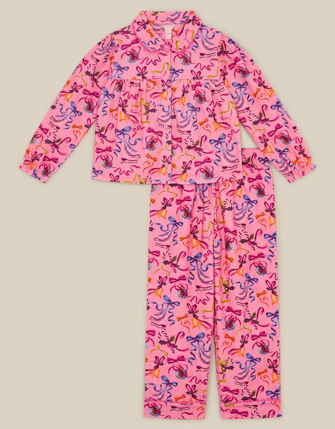 Christmas Bow Print Long Pyjamas Set, Pink (PINK), large
