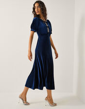 Celeste Embellished Bow Velvet Midi Dress, Blue (NAVY), large