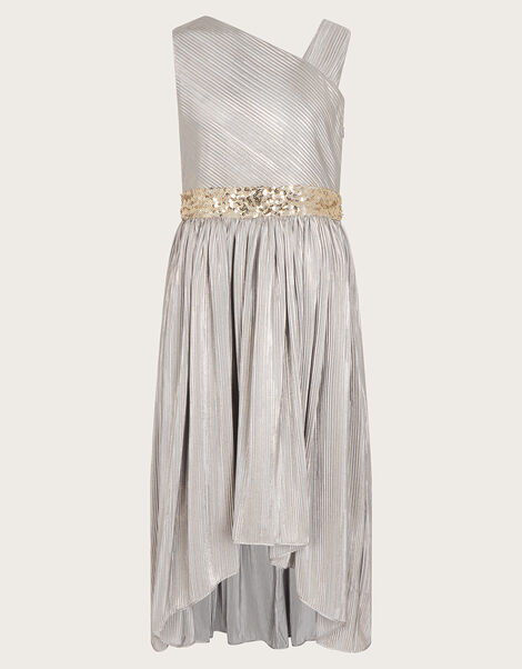 Asymmetrical Foil Prom Dress, Grey (GREY), large