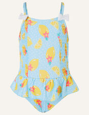 Baby Lemon Print Swimsuit, Blue (BLUE), large