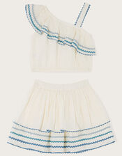Ricrac Dobby Frill Top and Skirt Set, Ivory (IVORY), large