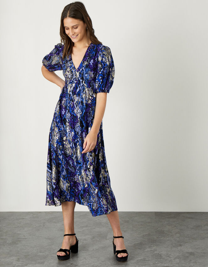 Nagini Snake Print Midi Dress, Blue (BLUE), large