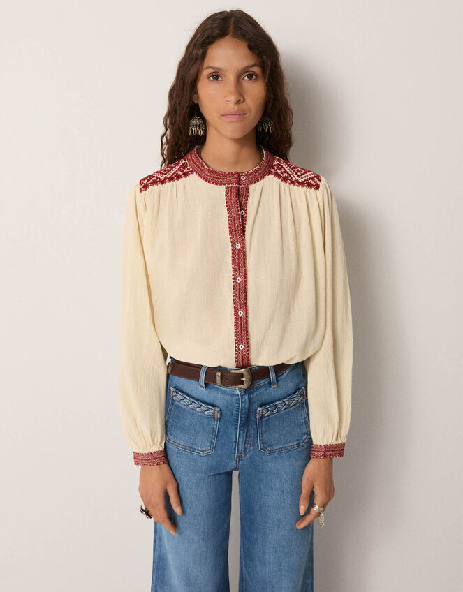 Maison Hotel Charlotte Embroidered Blouse, White (WHITE), large