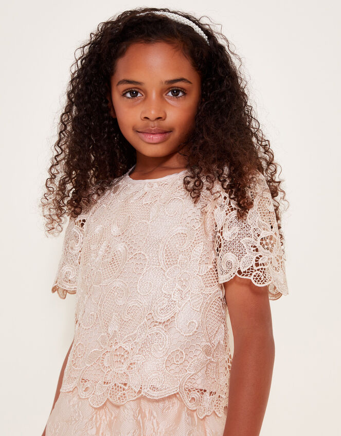 Anna Jacquard Lace Top and Skirt Set, Pink (PINK), large