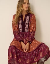 Hunter Floral Print Jersey Midi Dress, Red (BURGUNDY), large
