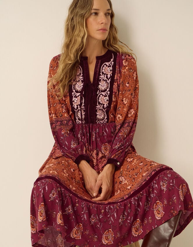 Hunter Floral Print Jersey Midi Dress, Red (BURGUNDY), large