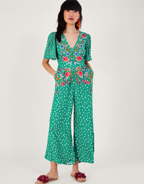 Rori Embroidered Jumpsuit in Sustainable Viscose, Green (GREEN), large