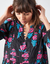 East Helena Woodblock Print Midi Dress, Black (BLACK), large