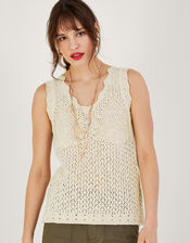 Pointelle Knit Sleeveless Tank, Ivory (IVORY), large