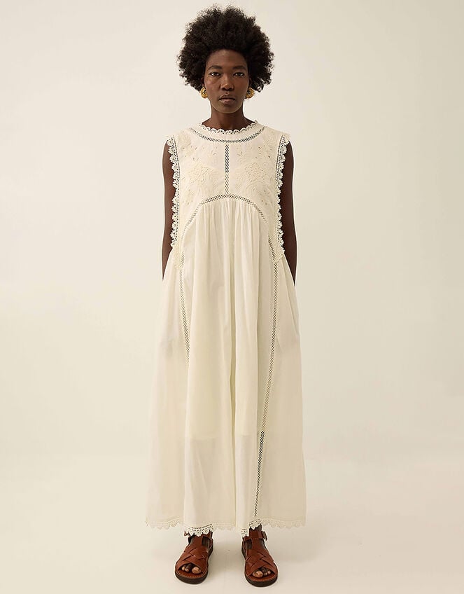 East Winnie Broderie Cotton Dress, White (WARM IVORY), large