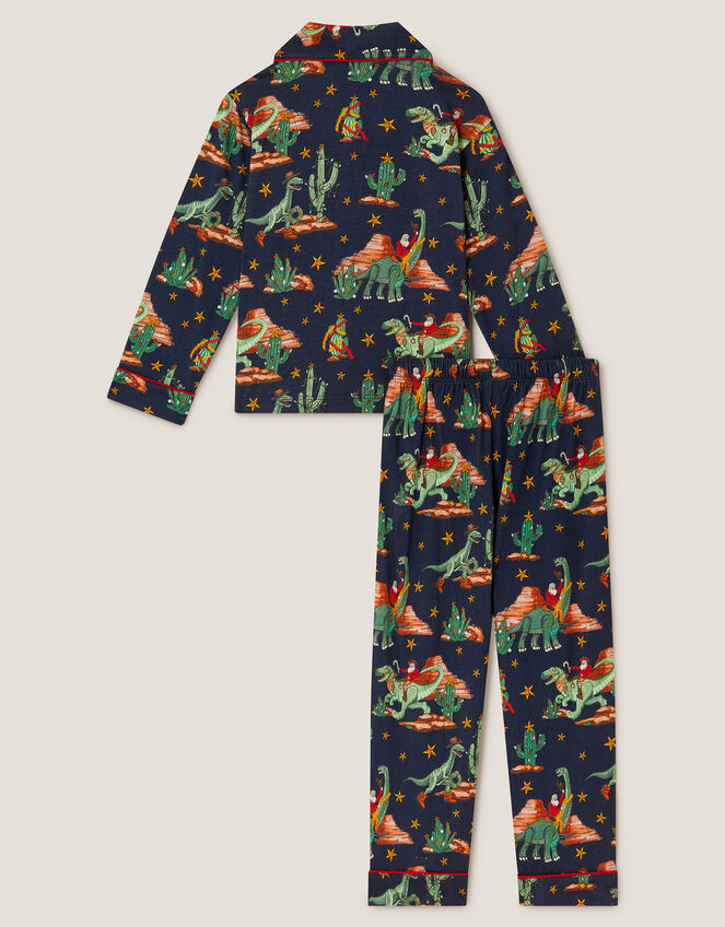 Christmas Dinosaur Print Long Pyjamas Set, Blue (NAVY), large