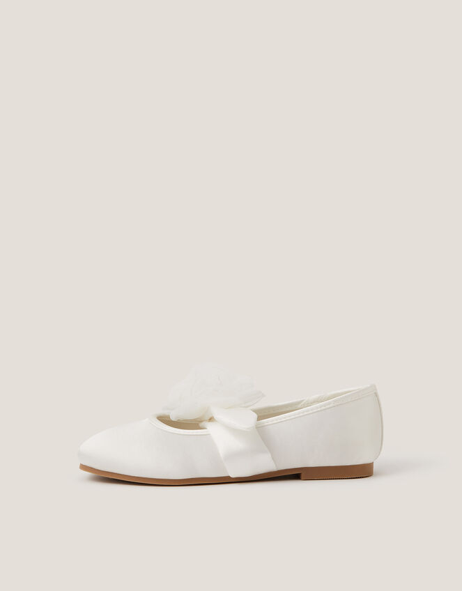 Flower Strap Satin Ballet Flats, Ivory (IVORY), large