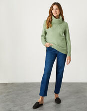 Cowl Neck Stitch Detail Longline Jumper, Green (GREEN), large