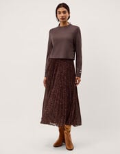 Archi Leopard Print Pleated Midi Dress, Brown (CHOCOLATE), large