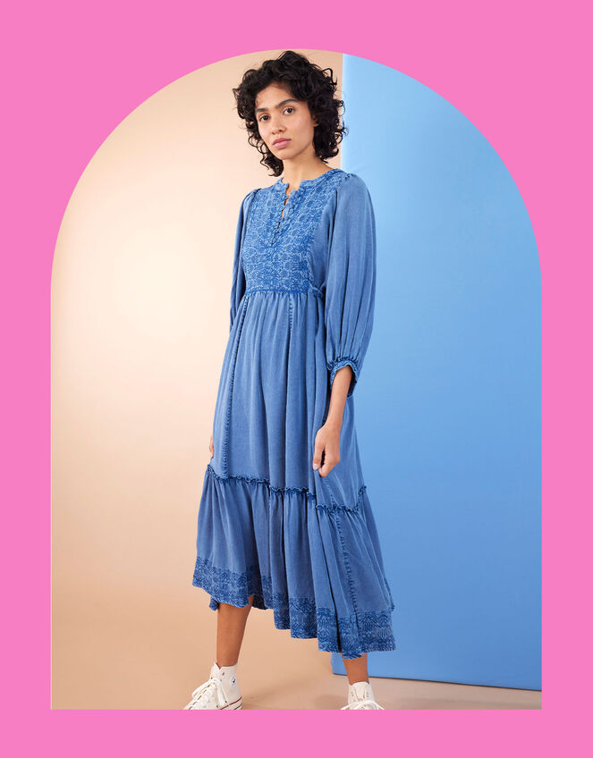 East Cinzia Tiered Denim Dress, Blue (DENIM BLUE), large