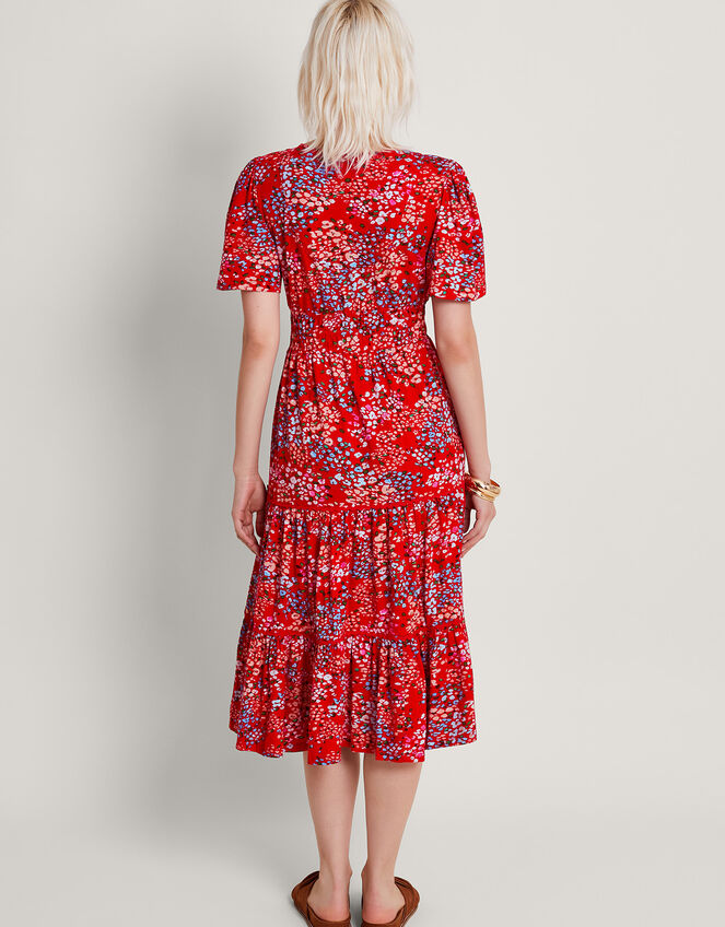 Micola Print Tiered Dress, Red (RED), large