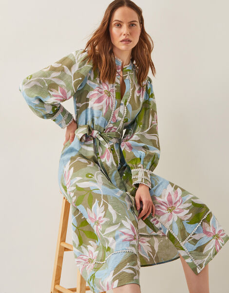 Piper Floral Print Midi Dress, Green (KHAKI), large