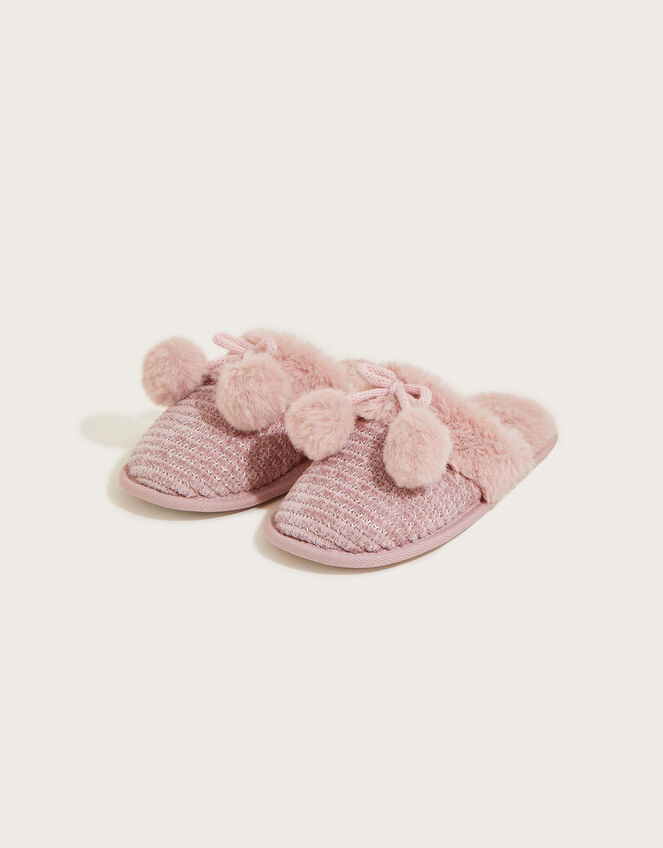 Chenille Pom-Pom Slippers, Pink (PINK), large