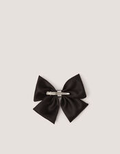 Satin Bow Hair Clip, Black (BLACK), large