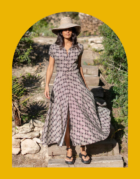 Lyrical Sisters Printed Maxi Shirt Dress, Black (BLACK), large