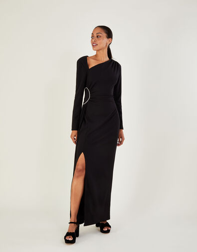 Elaine Diamante Trim Maxi Dress Black, Black (BLACK), large