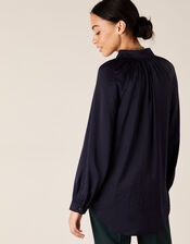 Long Sleeve Satin Blouse, Blue (NAVY), large