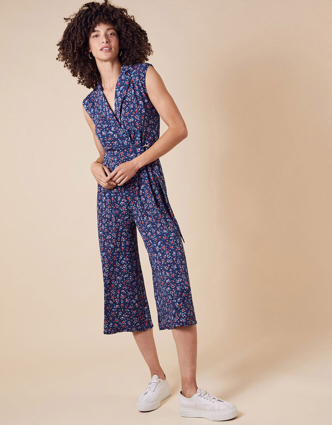 Dione Ditsy Floral Jersey Jumpsuit, Blue (NAVY), large