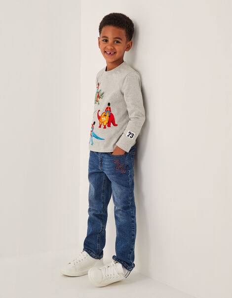 Varisty Dinosaur Long Sleeve Top, Grey (GREY), large