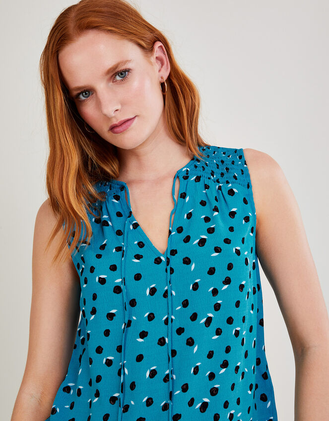 Karina Print Short Sleeve Top with Curved Hem, Teal (TEAL), large