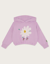 Brushed Flower Applique Hoodie, Purple (LILAC), large