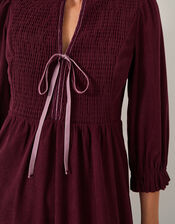 Sara Smocked Corduroy Midi Dress, Red (BERRY), large