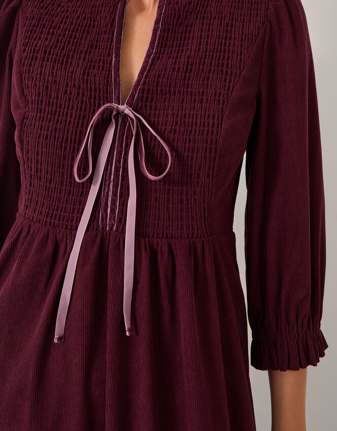 Sara Smocked Corduroy Midi Dress, Red (BERRY), large