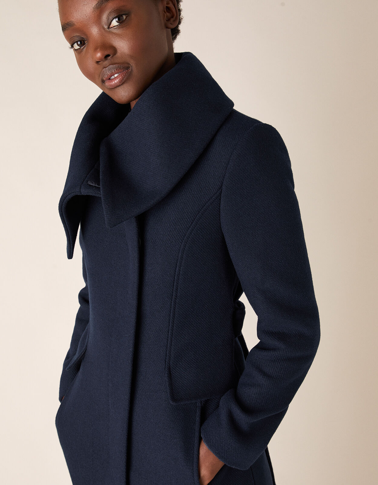 Navy belted coat shop