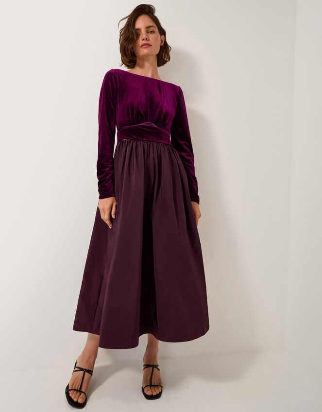 Vita Velvet Midi Dress, Purple (AUBERGINE), large