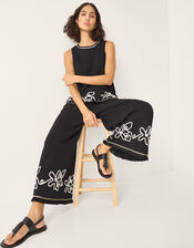 Sara Embroidered Wide Leg Pants, Black (BLACK), large