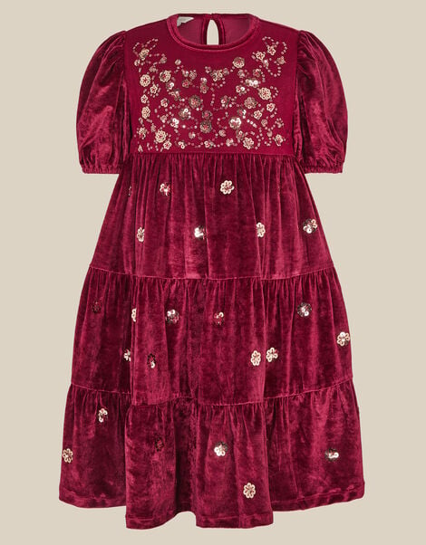 Macie Sequin Floral Velour Dress, Red (BURGUNDY), large