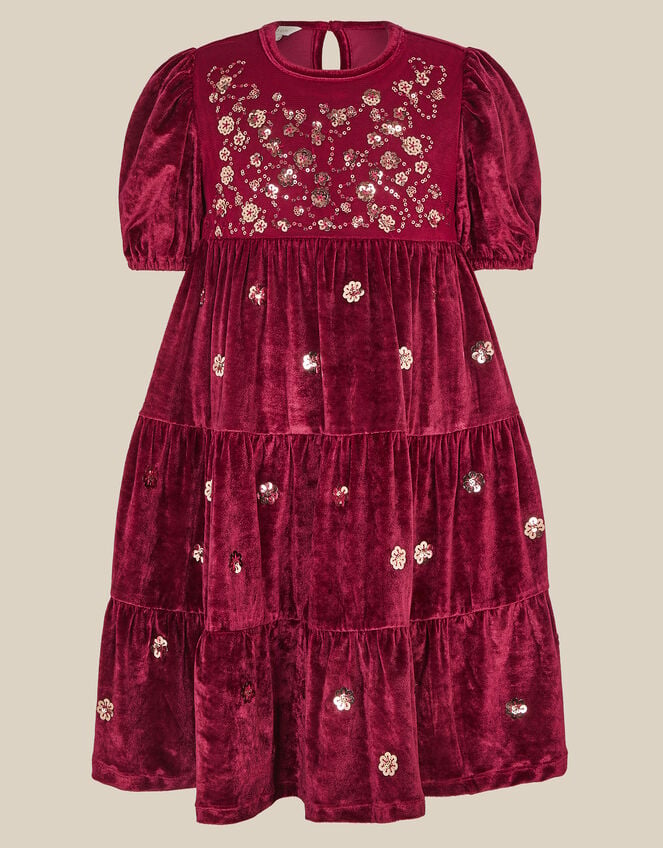 Macie Sequin Floral Velour Dress, Red (BURGUNDY), large