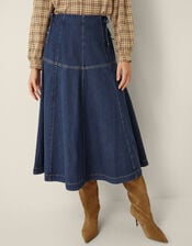 Macy Tie Side Denim Midi Dress, Blue (MID AUTHENTIC BLUE), large