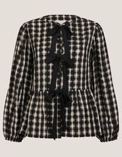 Violet Bow Check Blouse, Black (BLACK), large