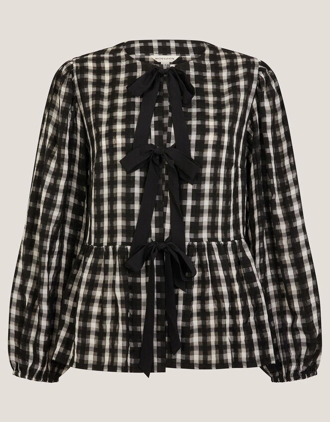 Violet Bow Check Blouse, Black (BLACK), large