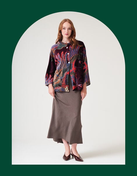 One Hundred Stars Crane Print Velvet Jacket, , large