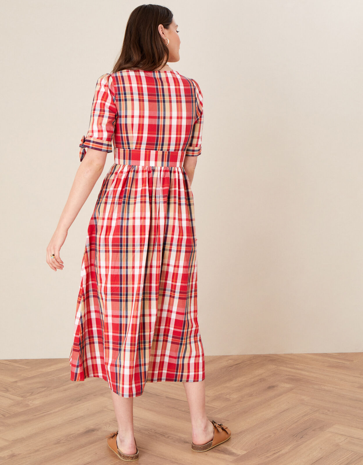 Check Midi Dress in Organic Cotton Red