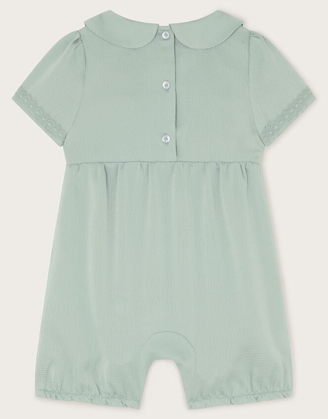 Baby Smocked Satin Romper, Green (SAGE), large