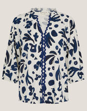 Rosie Abstract Print Jersey Blouse, Ivory (IVORY), large