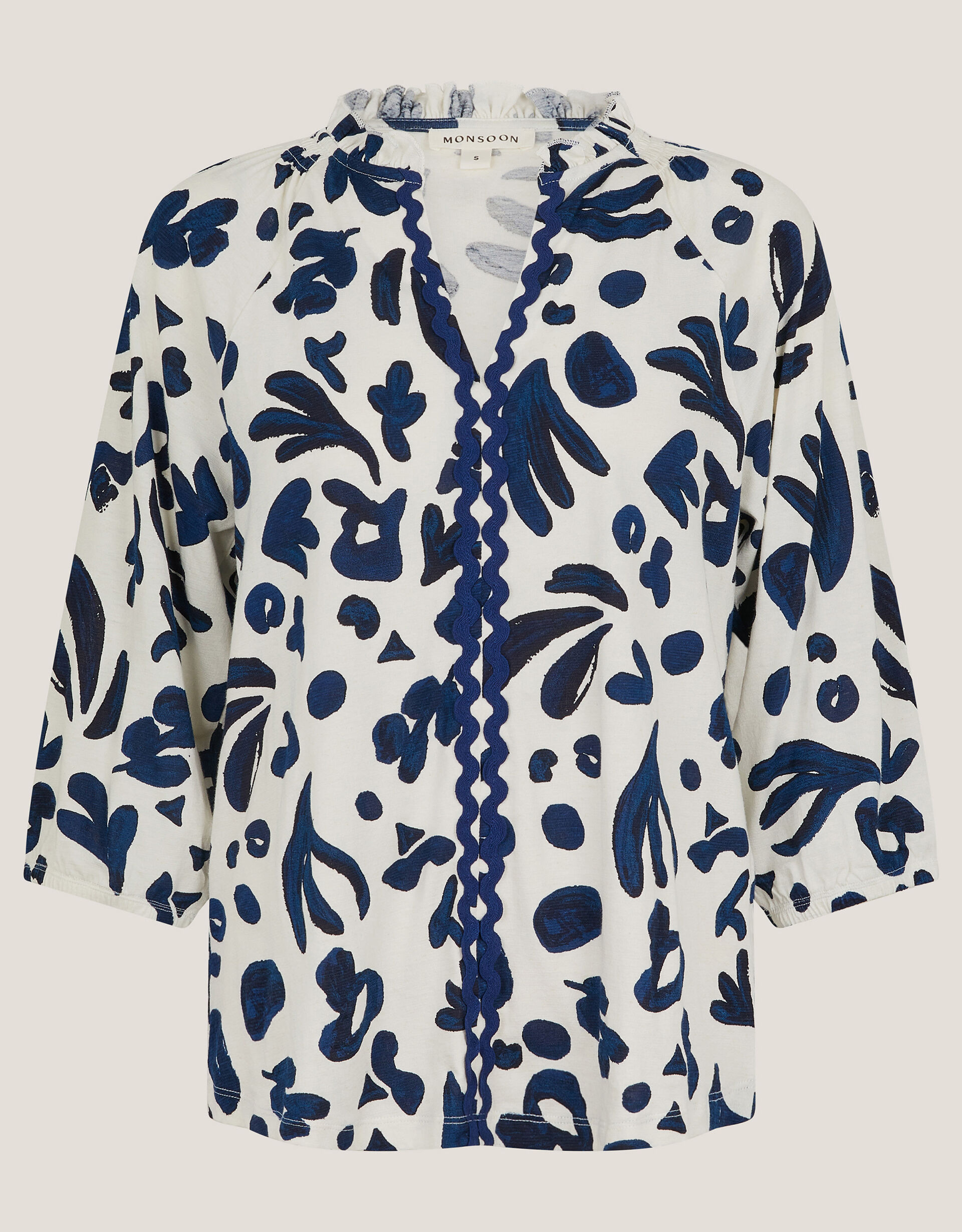 Rosie Abstract Print Jersey Blouse, Ivory (IVORY), large