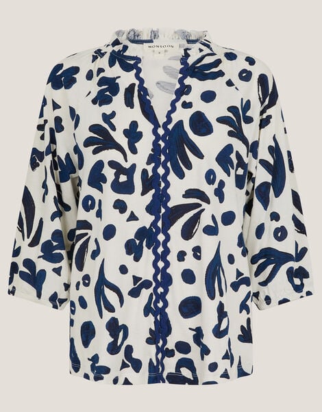 Rosie Abstract Print Jersey Blouse, Ivory (IVORY), large