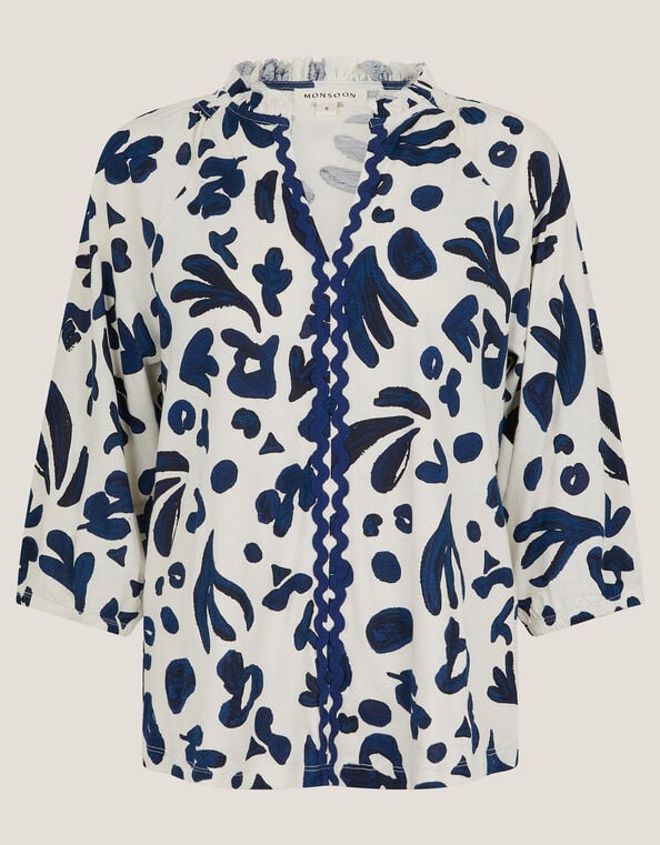 Rosie Abstract Print Jersey Blouse, Ivory (IVORY), large