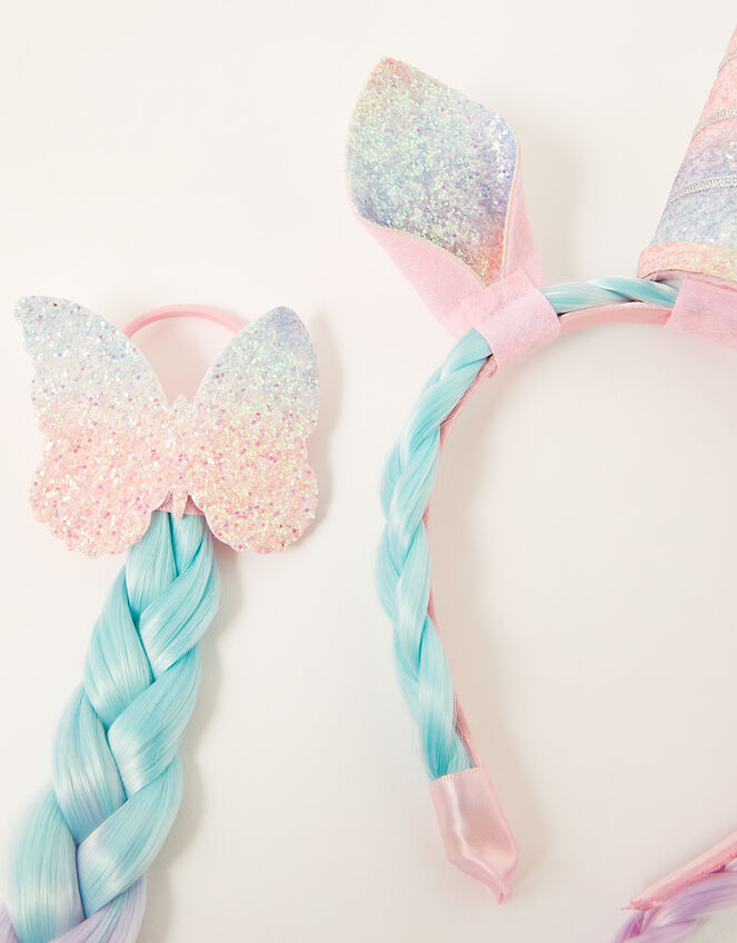 Rainbow Plaited Unicorn Hair Set, , large
